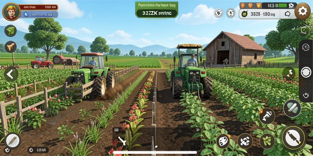 Screenshot gameplay <strong>33ZK</strong> menunjukkan ladang yang subur dengan tanaman yang berwarna-warni.