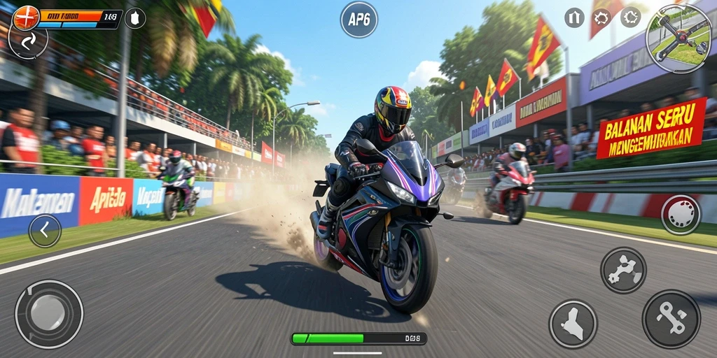 Gameplay seru dalam balapan motor yang mendebarkan.
