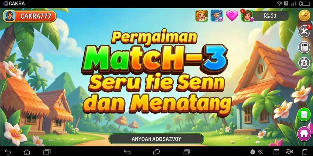 Screenshot utama dari CAKRA777 menampilkan aksi gameplay Match-3 yang seru.