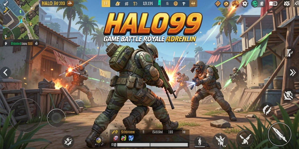 Gameplay HALO99 menunjukkan pertempuran seru di medan perang Battle Royale.