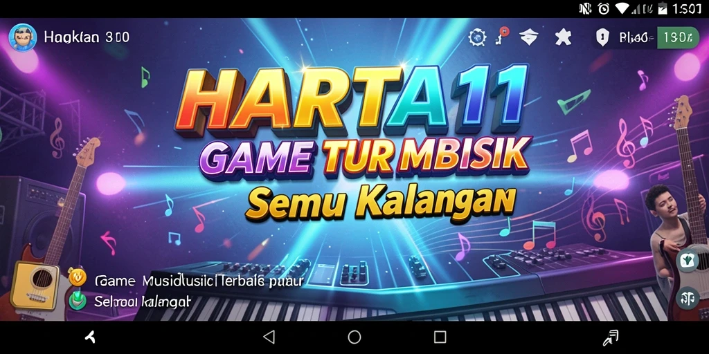 Tampilan gameplay HARTA11 dengan berbagai pilihan lagu musik.