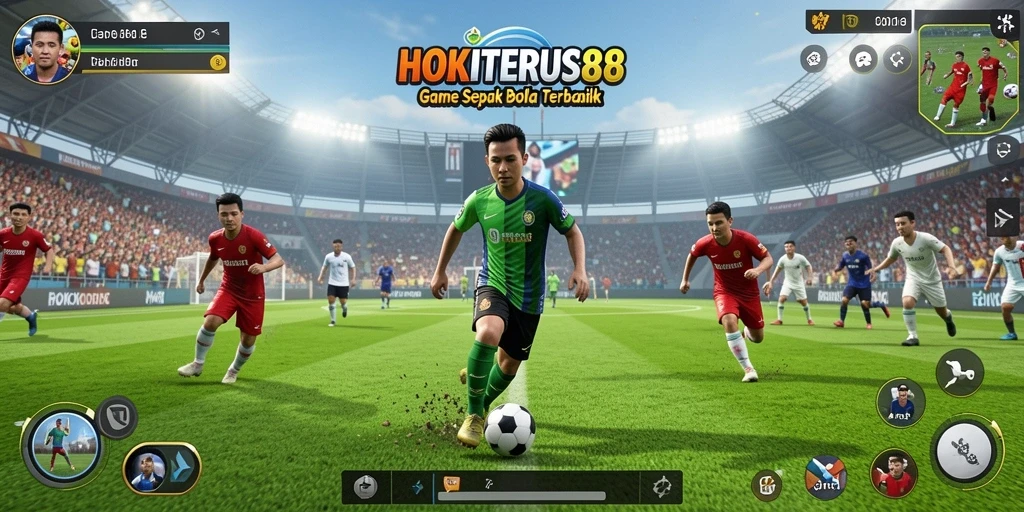 Tangkapan layar HOKITERUS88 menampilkan aksi seru dalam permainan sepak bola.