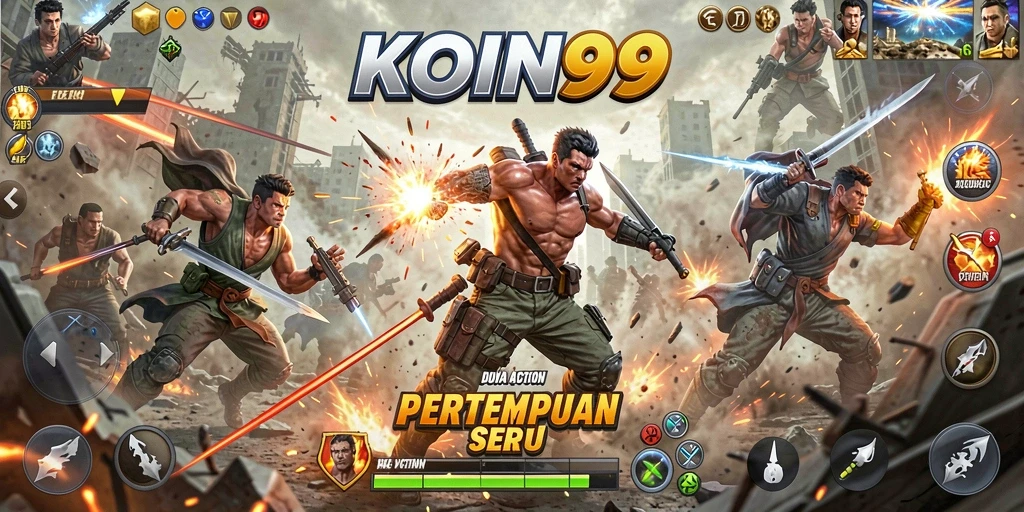 Tampilan aksi menarik dalam KOIN99 saat bertempur melawan musuh.