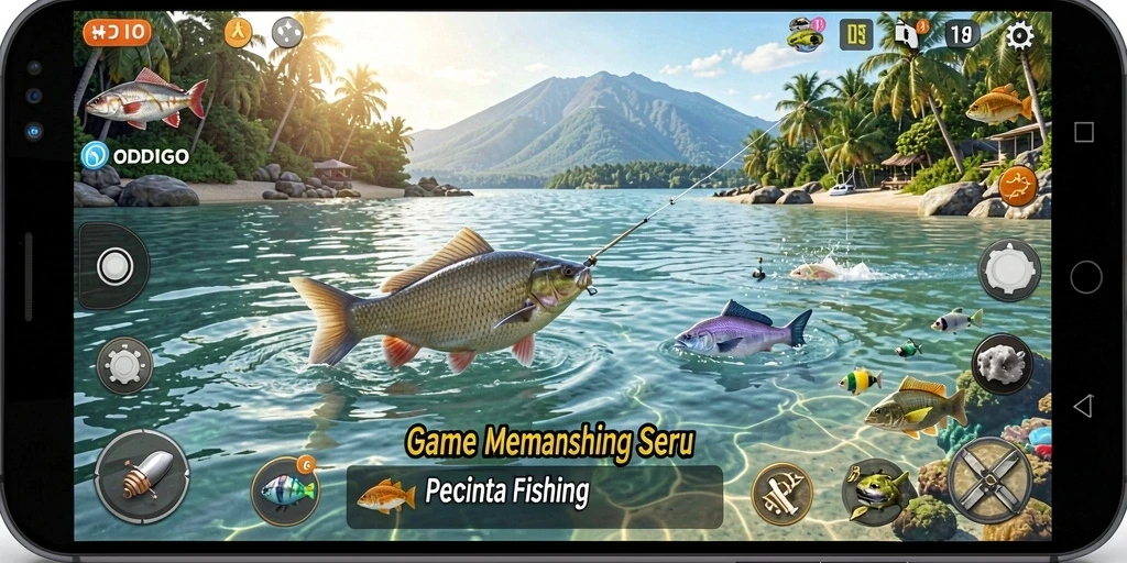 Gameplay ODDIGO dengan sensasi memancing yang mendebarkan.