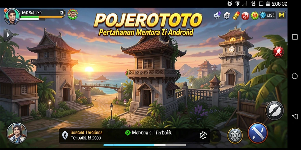 Tampilan gameplay strategis di POJEROTOTO dengan pertahanan menara yang kuat.