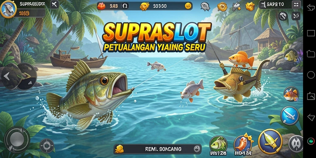 Tampilan gameplay SUPRASLOT yang menampilkan pengalaman memancing yang mendebarkan.